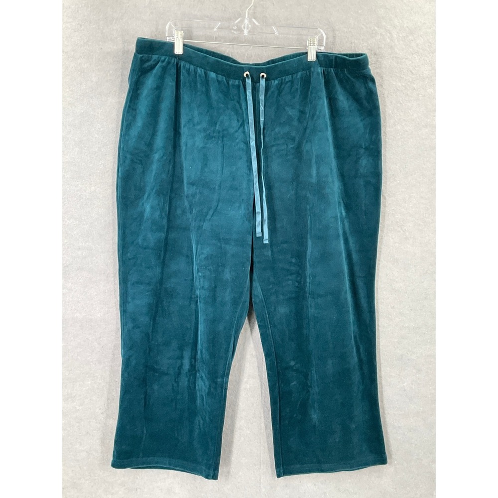 Catherines Womens Sz 2X Velour Lounge Pants Teal Blue Drawstring Elastic Waist‎
